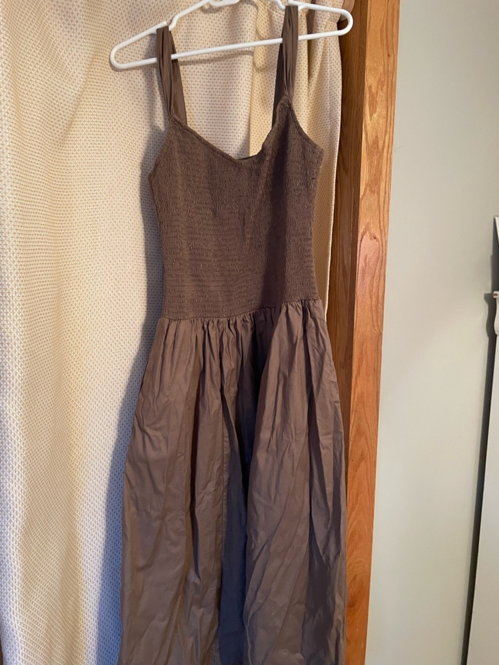 Reformation Neutral Brown Smocked  Dress
